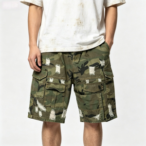 Pantalones Cortos Cargo de Camuflaje para Hombre, Cintura Media, con Cordón, Estilo Casual, 100% Algodón Transpirable - Product Image 1