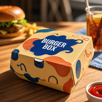 Boîte d'emballage pour hamburger avec couvercle à charnière, en carton blanc anti-graisse, pour emporter, taille personnalisée, pour la restauration rapide à emporter