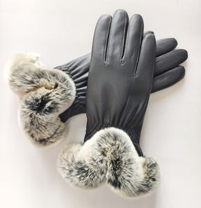 Luxe de haute qualité véritable Super-doux Rex lapin fourrure manchette grain fin peau de mouton robe hiver cuir gants pour dames fête - Product Image 2