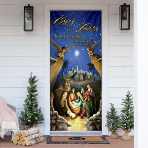 Banderas colgantes personalizables para puerta y ventana con diseño de Nacimiento de Jesús, azules, para fiestas navideñas <span class=keywords><strong>en</strong></span> el hogar, con la frase 'Joy to the World'. - Product Image 6