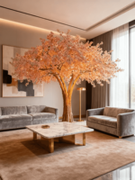 Nouveaux produits grand arbre à fleurs arbre à fleurs artificielles pour décor soie rose grande plante en fibre de verre arbre à fleurs de cerisier
