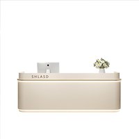 Bureau de réception minimaliste en MDF laqué, style crème, courbé, écologique et durable, avec rangement pour salon de beauté et magasin de vêtements