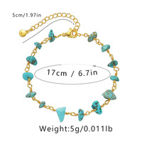 Bracelet en gravier fait main pour femme, style ethnique européen et américain, en cuivre plaqué or véritable 18 carats, turquoise géométrique, couleur inaltérable
