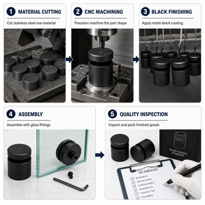 <span class=keywords><strong>Kit</strong></span> de fixation <span class=keywords><strong>pour</strong></span> verre de volière <span class=keywords><strong>en</strong></span> verre noir mat sur mesure, avec plaques <span class=keywords><strong>en</strong></span> acier inoxydable noires et trous pré-percés, à commande sur mesure - Product Image 6