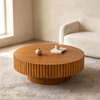 Table basse convertible de style Mid-Century Modern avec lattes en bois massif cannelé, MDF, style Wabi-Sabi, pour salon, couleur personnalisable, hôtel, villa