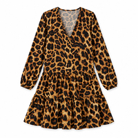 Robe courte à volants à imprimé léopard pour femmes, col en V, manches longues, décontractée, fabricant OEM ODM