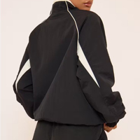 Veste courte surdimensionnée pour femme avec poches latérales contrastées et rayures, design personnalisé en gros