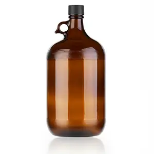 Botol Kaca Amber untuk Jus Bir Susu Growler 2.5L 4L Kosong Bulat Kendi Air Kaca Kombucha