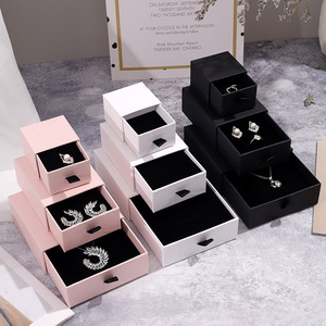 Custom Logo Thick Sliding Paper Cardboard Jewelry Packaging <b>Box</b> with Black Foam Drawer for Necklace Ring <b>Earrings</b> Bracelet - Product Image 2