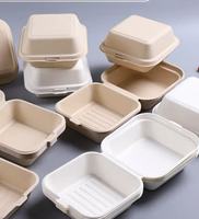 Boîte à hamburger en bagasse de canne à sucre biodégradable de qualité restaurant, 6"x6", conteneur alimentaire écologique à emporter