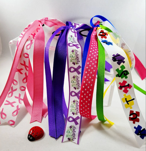 Accessoires pour cheveux pour filles : Élastiques à cheveux avec ruban rose anticancer, pour l'autisme, le cancer du sein, l'épilepsie, et bandeaux à ruban pour queue de cheval - Product Image 1