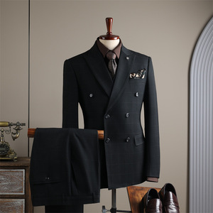 <span class=keywords><strong>Costume</strong></span> d'affaires deux pièces pour <span class=keywords><strong>homme</strong></span>, col en V, tissu TR, fermeture éclair, boutonnière, devant plat, gilets - Product Image 2