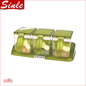 Nhựa trong suốt 3 cái hộp gia vị bao bì chủ nhà bếp Countertop gia vị Jar container gia vị Set Organizer với muỗng - Product Image 2