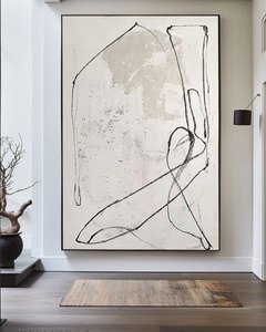 Wabi Sabi màu be trắng trừu tượng sơn trang trí nhà bức tranh tối giản màu đen trắng đương đại vải dòng nghệ thuật sơn dầu - Product Image 1