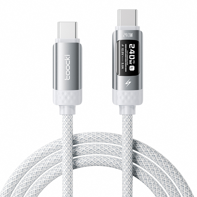 Toocki Efficient 240W USB-C Data Cable OLED Display E-Marker Chip 480Mbps High-Speed PD 3.1 SFC 2.0 for Home Office Daily Use