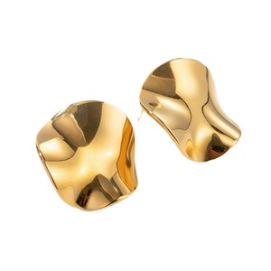 Geometric 18K Gold <b>Stud</b> <b>Earrings</b> Irregular Folds Everyday Wear - Product Image 5