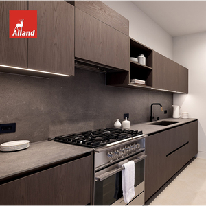 Meuble <span class=keywords><strong>de</strong></span> rangement haut Alland modulaire en <span class=keywords><strong>bois</strong></span> massif avec placage coloré, sans poignée, pour cuisine avec îlot surélevé - Product Image 3