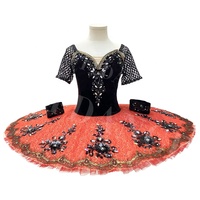 Tutu Balet Profesional Hitam & Merah untuk Anak Perempuan, Tutu Pancake Klasik Don Quixote, Pakaian Tari Panggung Gaya Spanyol, Kostum Tari