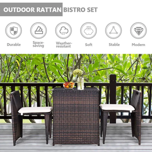 Moderno y Cómodo Juego de Jardín de Mimbre de 3 Piezas con Mesa Acolchada para Exteriores y 2 Sillas para Jardín, Terraza o Balcón - Product Image 6
