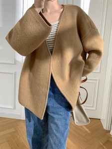 2025 Mới Nặng Trọng Lượng Giản Dị Mùa Đông Dệt Kim Cardigan Trung Quốc Phong Cách Lớn Áo Len Với Pháp Lười Biếng Phong Cách Lỏng Lẻo Và Dày - Product Image 5