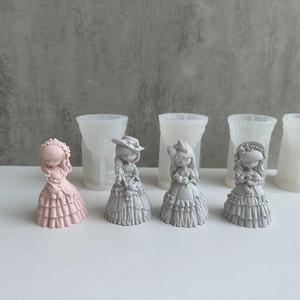 HY 3D dessin animé petites filles poupée Silicone bougie moule mignon princesse avec <span class=keywords><strong>robe</strong></span> parfumée bougie moules pour cire aromathérapie fabrication - Product Image 1