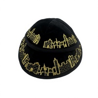 Kippa brodée personnalisée avec logo pour hommes, chapeaux ethniques, Yarmulke avec motif de l'horizon de Jérusalem, casquette religieuse juive en velours, vente en gros