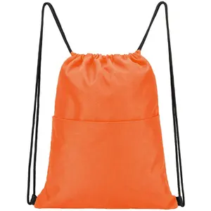 Middle Yellow Screen Print Drawstring Bag 600D Polyester Sports Drawstring Backpack for Promotion