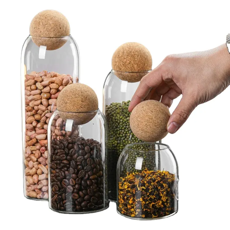 Hot Selling Glass jar with cork ball lid Bottle Container Spice Jar Sealed Storage Tea Coffee Cans