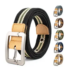 IN Stock Mixed Color Wholesale Unisex Polyester Fabric Belt Pin Buckle Elastic Braided Belt For Women And Men