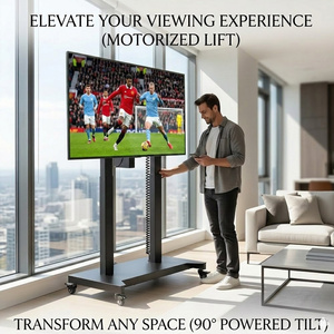 Support de moniteur mobile, chariot TV réglable en hauteur, rotation électrique à 90 degrés, support TV avec roulettes pour téléviseurs de 52 à 84 pouces - Product Image 3