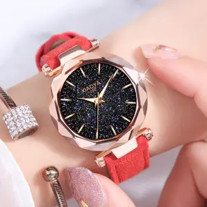 女式手表时尚品牌手表女式皮革表带手表高品质星空女式手表