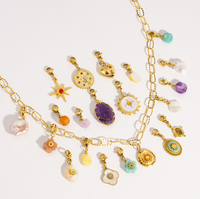 Breloques Bohèmes Détachables en Acier Inoxydable Plaqué Or 18 carats PVD avec Améthyste et Perles d'Imitation pour Fournitures de Bijoux