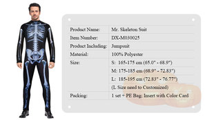 Tuta Aderente da Uomo con Stampa Teschio, Body Intero per Adulti con Stampa Digitale 3D, Costume da Scheletro - Product Image 5