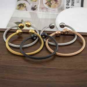 Adjustable Elastic Stainless Steel Twisted Cable Cuff <b>Bangle</b> Bracelet Stylish <b>for</b> <b>Men</b> and Women - Product Image 2