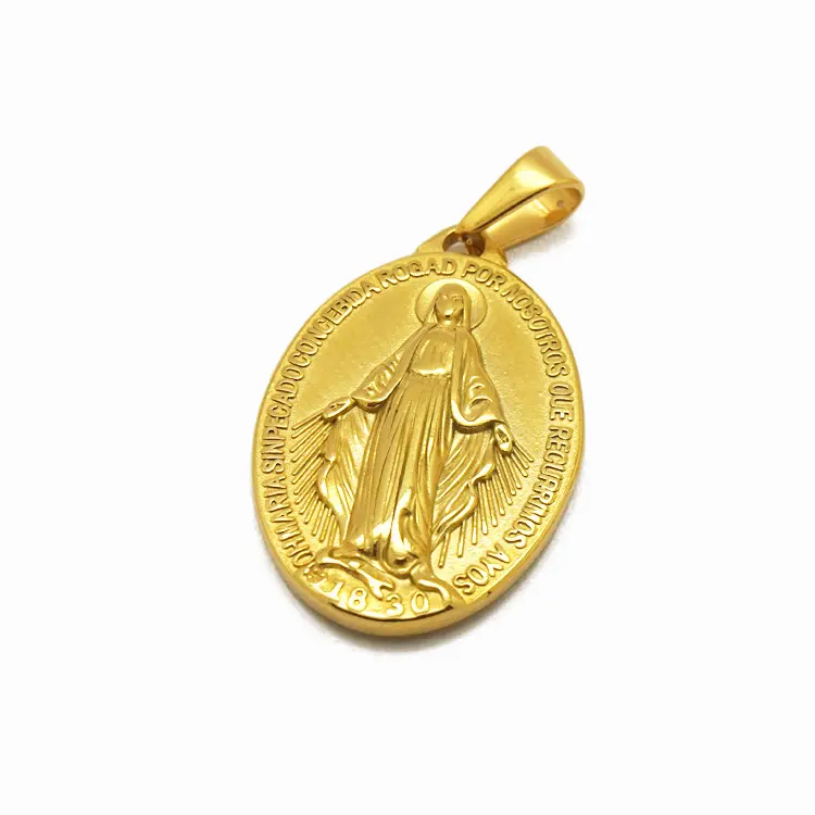 2024 gran oferta joyería Virgen María colgante Cruz religiosa católica chapada 18K oro Acero inoxidable oración cristiana