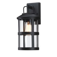 Lampu Dinding Gaya Industrial 1-Lampu Warna Hitam dengan Kap Lampu Kaca Bening untuk Lampu Taman Luar Ruangan