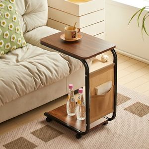 Mobile Trolley Storage Rack With Wheels Small Coffee Table For Living Room <b>Sofa</b> Bedroom Simple Design One Layer Shelf - Product Image 2