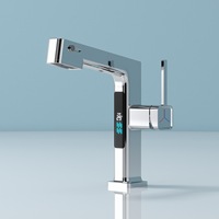 Robinet de lavabo gris canon allemand, affichage numérique intelligent, multifonction, robinet extractible pour eau chaude et froide, lavabo de salle de bain