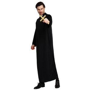 Costume d'Halloween Adulte Jésus-Christ Homme Prêtre Missionnaire Robes Noires Costume Cosplay - Product Image 2
