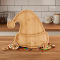 Kerst Houten Dienblad Cartoon Hoedvormige Decoratieve Plaat Hout Fruit Snack Deli Schaal Voor Feestelijke Weergave