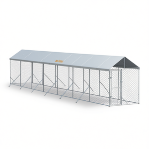 Enclos extérieur pour chien 6,6'x45,9'x8,2' en acier galvanisé avec toit argenté pour grands chiens - Product Image 1