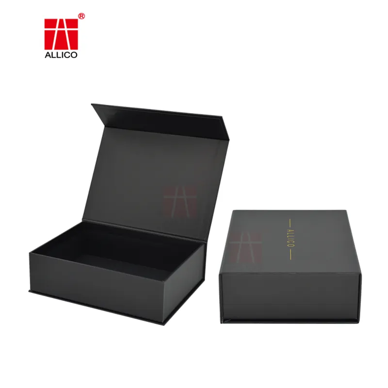 Wholesale High Quality Black Gift Boxes Printing Magnetic Packaging Box For Cosmetics With Custom Hot Stamping Logo