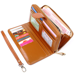 Delle signore del commercio all'ingrosso oliato cuoio dell'unità di elaborazione dell'annata di stile alla <span class=keywords><strong>moda</strong></span> borsa lunga delle donne della chiusura lampo del raccoglitore per la signora - Product Image 4
