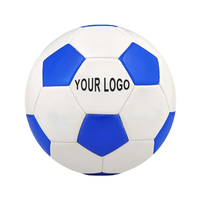 Precio al por mayor logotipo personalizado Interior Exterior blanco azul balón de fútbol para entrenamiento