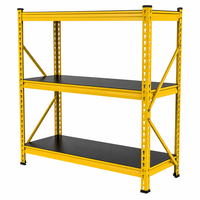 Étagère de stockage métallique à longue portée, réglable, jaune et noire, de capacité moyenne, à 3 niveaux, pour centre logistique