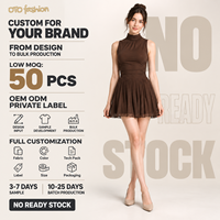 Robe courte sans manches à col haut en maille pour femme, taille froncée, jupe plissée, robe de cocktail pour femme