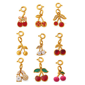 จี้รูปเชอร์รี่ สแตนเลสสตีล ชุบทอง 18k ประดับด้วยเพชรเทียม เครื่องประดับแฟชั่นสำหรับผู้หญิง ของขวัญ อุปกรณ์เสริม - Product Image 5