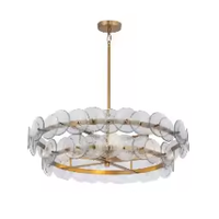 Lustre rond en verre ambré à cinq étages en fer forgé noir de luxe pour hôtel, avec hauteur réglable et taille moyenne