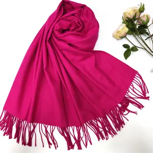 High-quality Pashmina feel Scarves 180*65 with tassel Viscose and polyester mix Solid colorway Stoles Shawl Scarf
