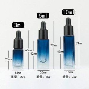 Nuevo diseño Mini Square 3ml 5ml 10ml Gradiente Azul Ámbar Vidrio transparente Base gruesa Frascos cuentagotas para sueros - Product Image 5